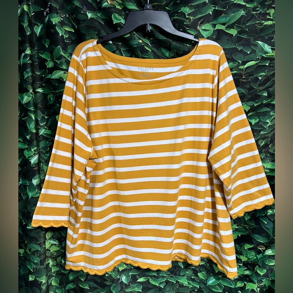 Talbots Yellow White Striped Boat T Shirt Weekender Women’s 3XL Petite
